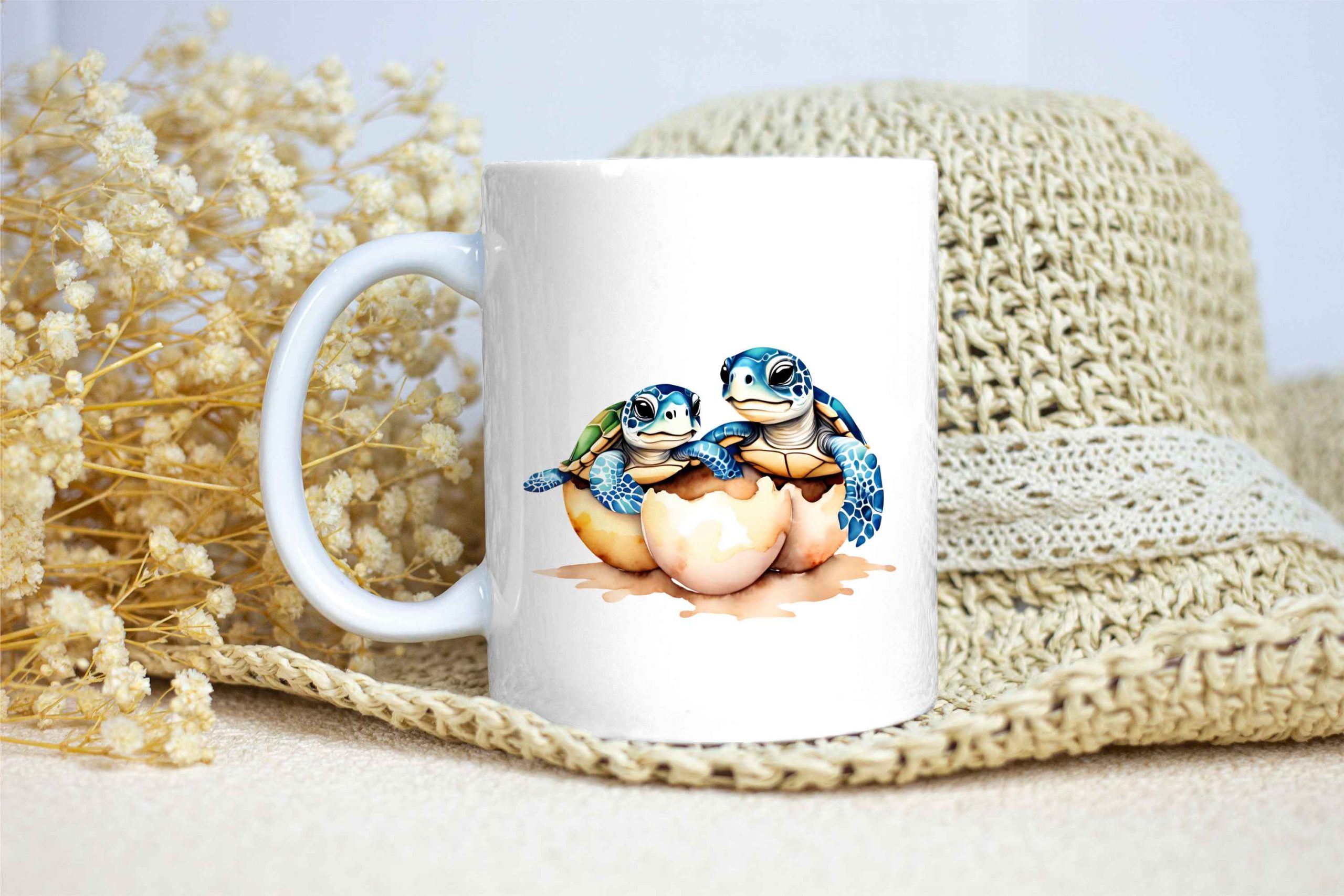 Taza Brillante con Bonitas Tortugas Bebé en el Cascarón