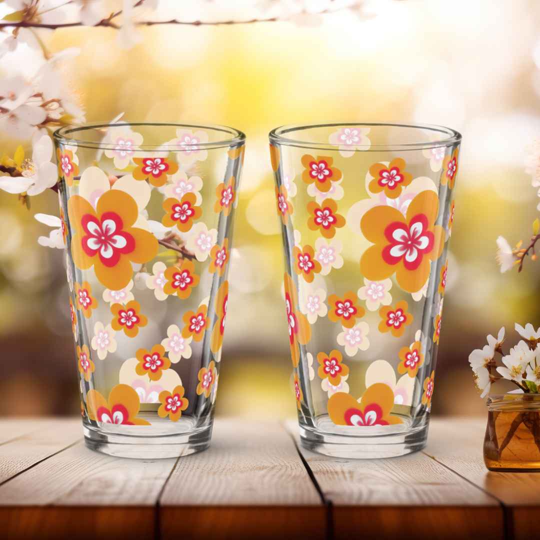 Vaso alto de cristal con patrón de Flor Naranja - Imagen 2