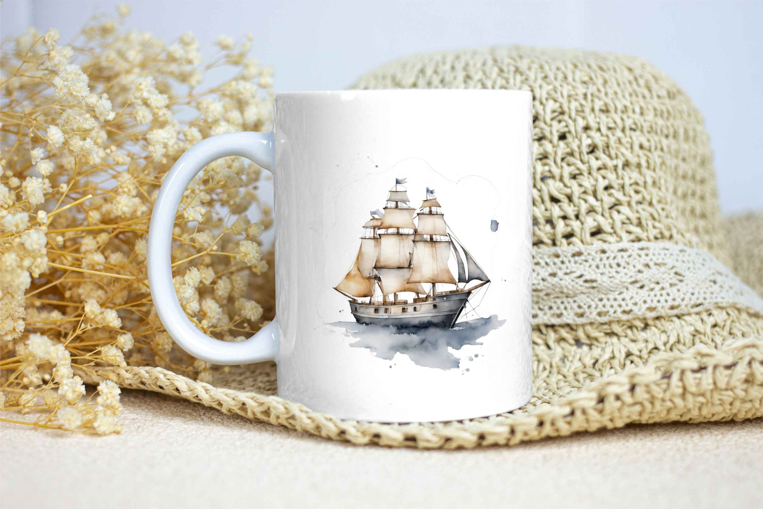 Taza Brillante con Bonito Dibujo Acuarela de Carabela