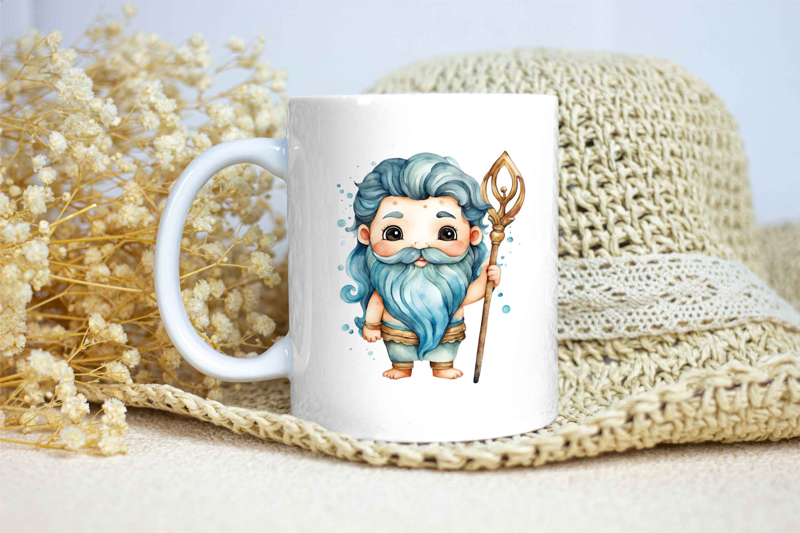 Taza Brillante con Bonito Dibujo de Poseidón