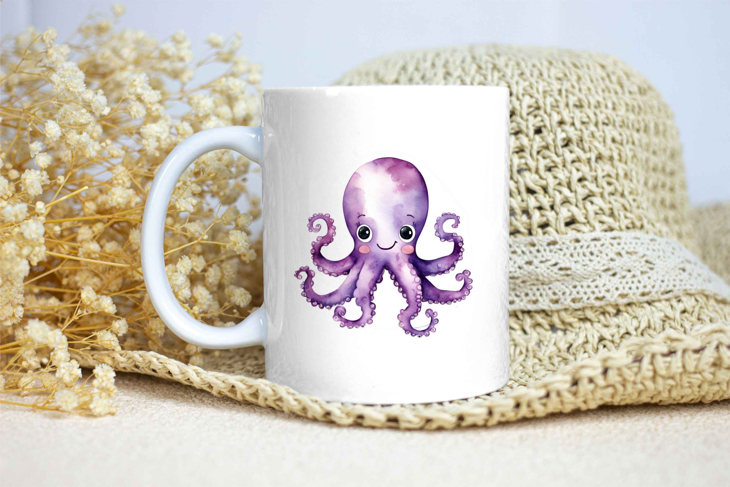 Taza Brillante con Bonito Pulpo Morado