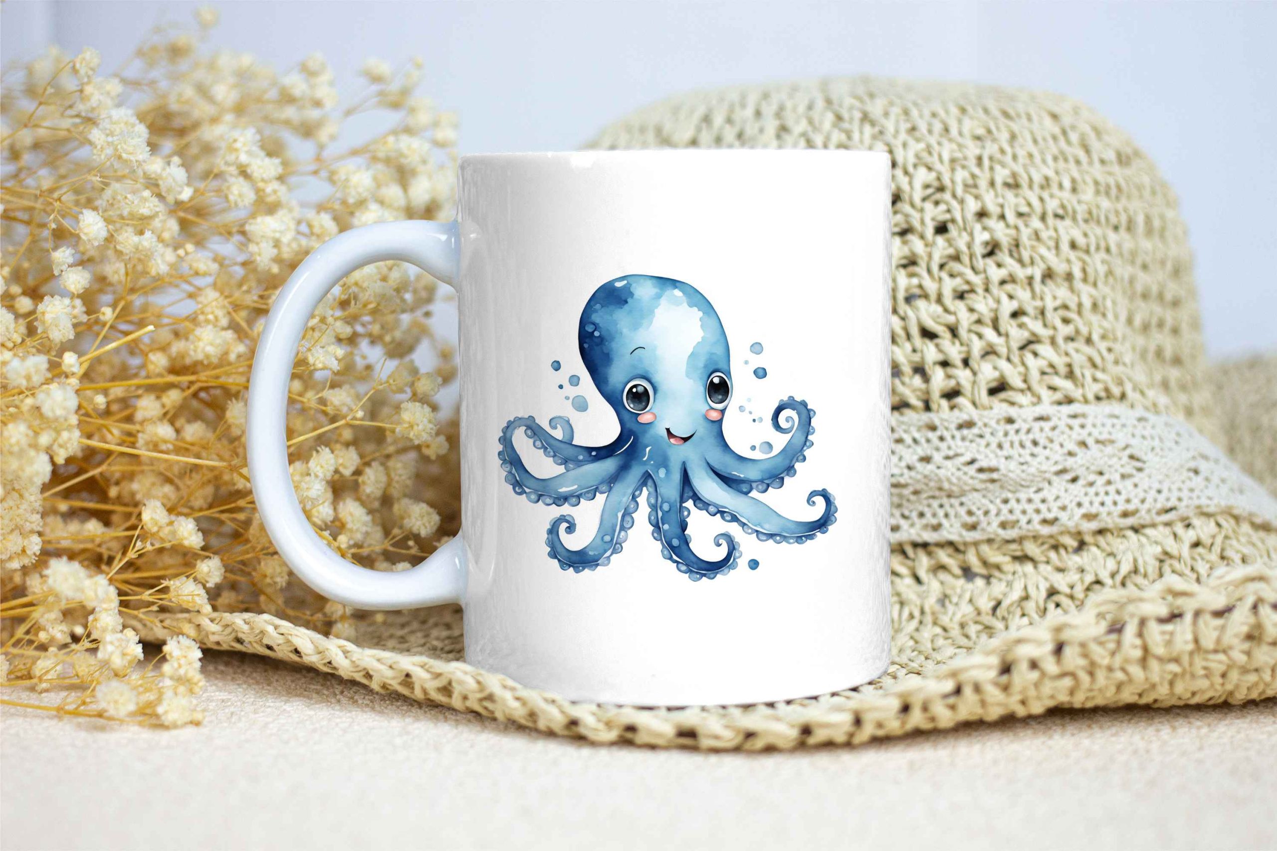 Taza Brillante con Bonito Pulpo Azul