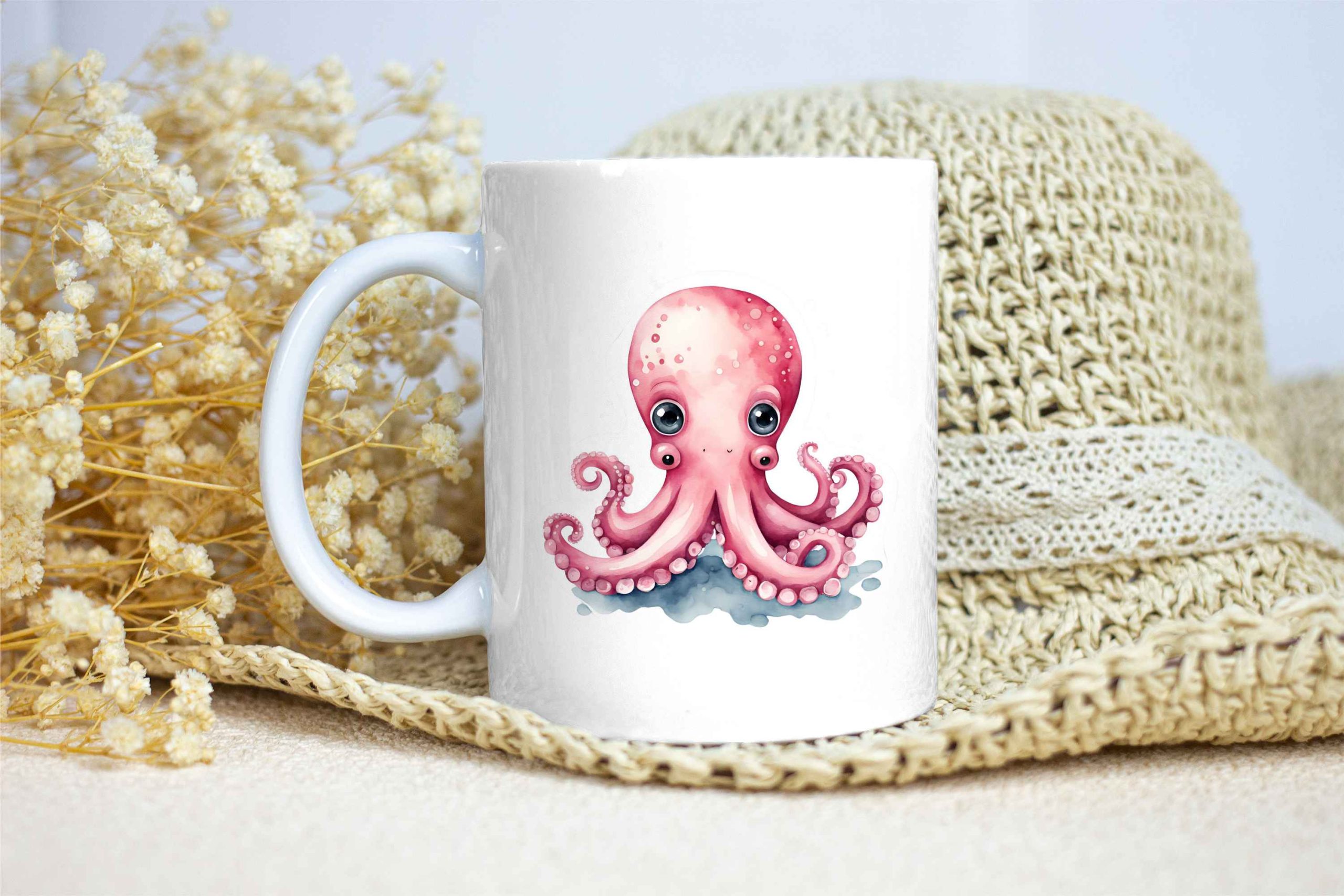 Taza Brillante con Bonito Pulpo Rosa