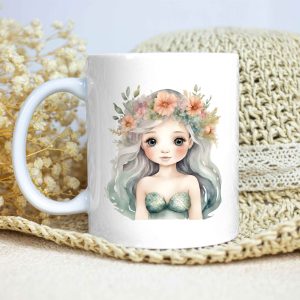 Taza Brillante con Bonita Sirena con Diadema de Flores
