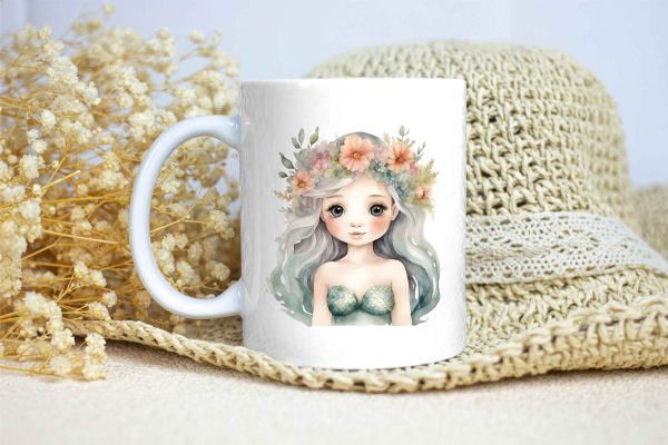 Taza Brillante con Bonita Sirena con Diadema de Flores