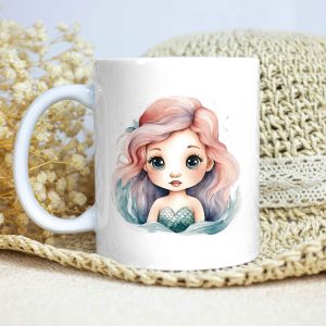 Taza Brillante con Bonita Sirena Rosa y Azul
