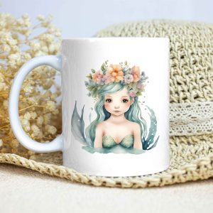 Taza Brillante con Bonita Sirena con Corona de Flores