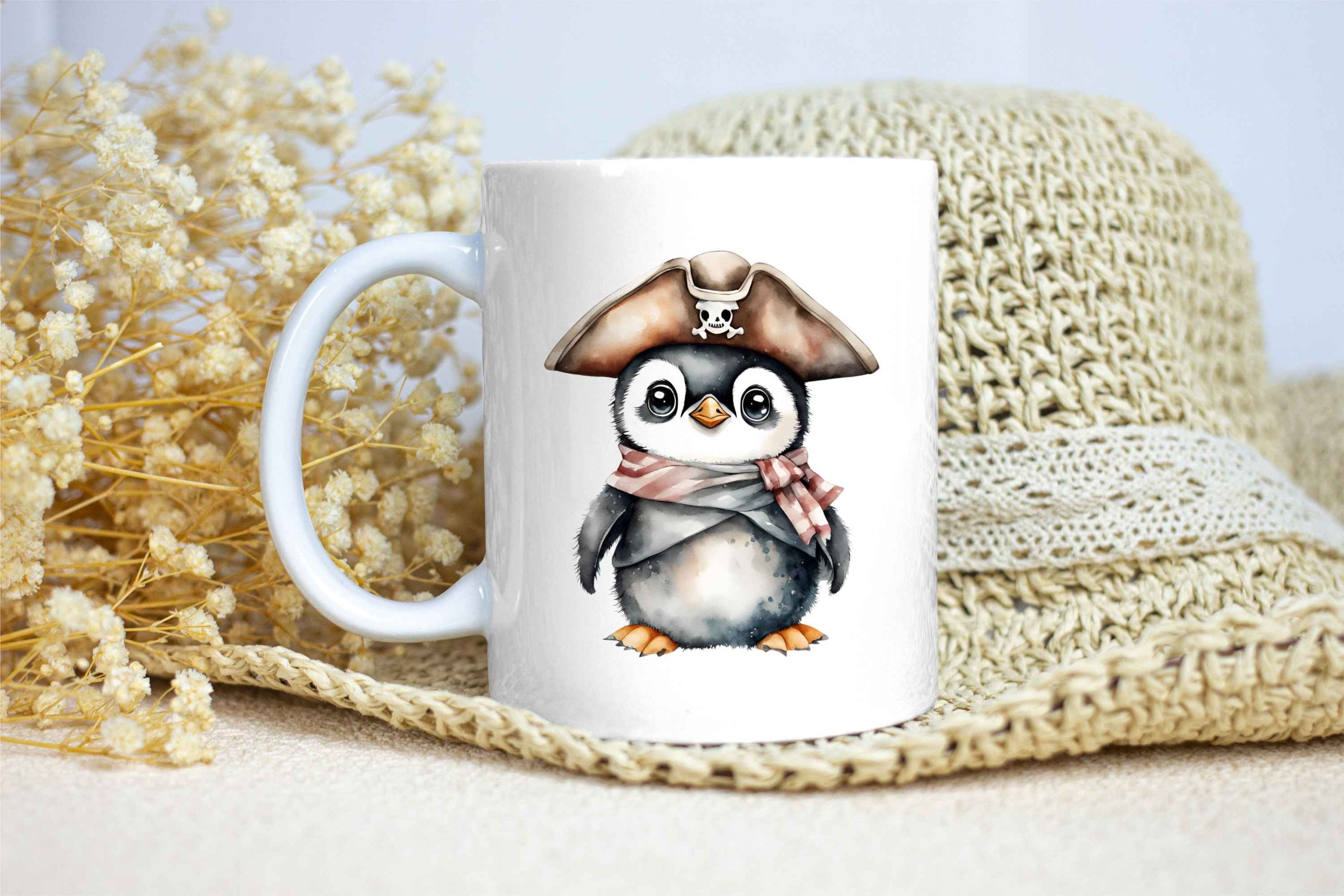 Taza Brillante con Bonito Pingüino con Sombrero Corsario