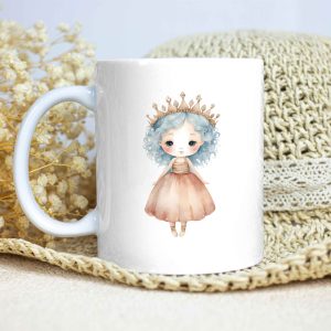 Taza Brillante con Bonito Dibujo de Niña del Océano con Vestido y Corona color Salmón