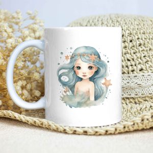 Taza Brillante con Bonito Dibujo de Nereida con Corona de Estrellas