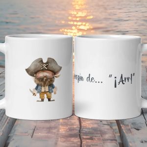 Taza Blanca Brillante "Corazón de... ¡Arr!" con Señor Pirata