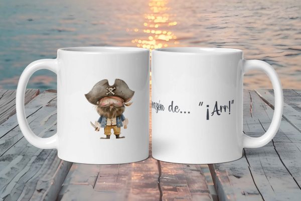 Taza Blanca Brillante "Corazón de... ¡Arr!" con Señor Pirata