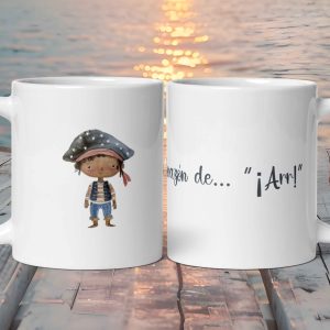 Taza Blanca Brillante “Corazón de… ¡Arr!” con Chico Pirata
