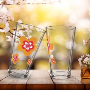 Vaso alto de cristal con diseño original Flor Naranja