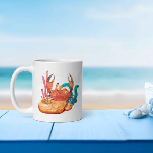 Taza Brillante con Cangrejo, Piedras y Algas