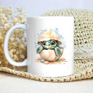 Taza Brillante con Bonita Tortuga Bebé Rompiendo el Cascarón