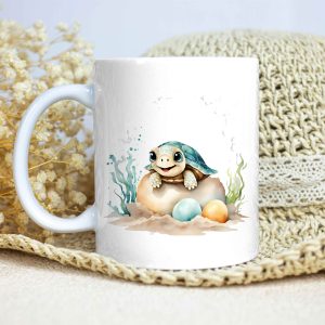 Taza Brillante con Bonita Tortuga Bebé Feliz Saliendo del Cascarón