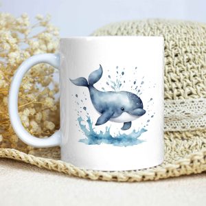 Taza Brillante con Bonita Ballena Azul Sumergiéndose