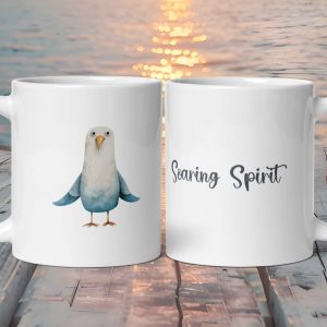 Taza Blanca Brillante con Bonita Gaviota “Soaring Spirit”