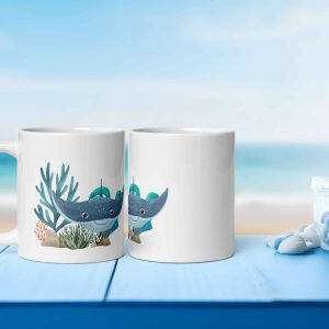 Taza Brillante con Bonita Mantarraya y Corales