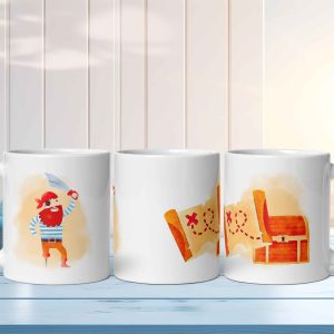 Taza Brillante con Pirata, Tesoro y Mapa