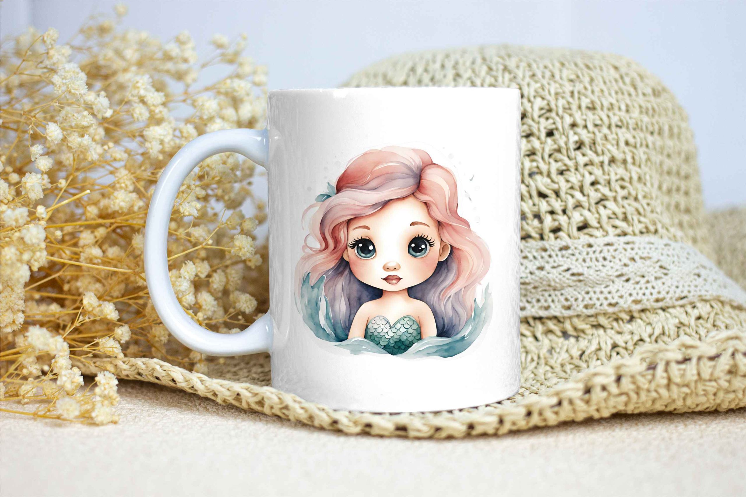 Taza Brillante con Bonita Sirena Rosa y Azul