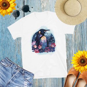 Camiseta de Ensueño con Pingüino y Océano con Flores