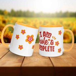 Taza Flor Naranja "I Am Whole And Complete" para amantes de las flores y la alegría