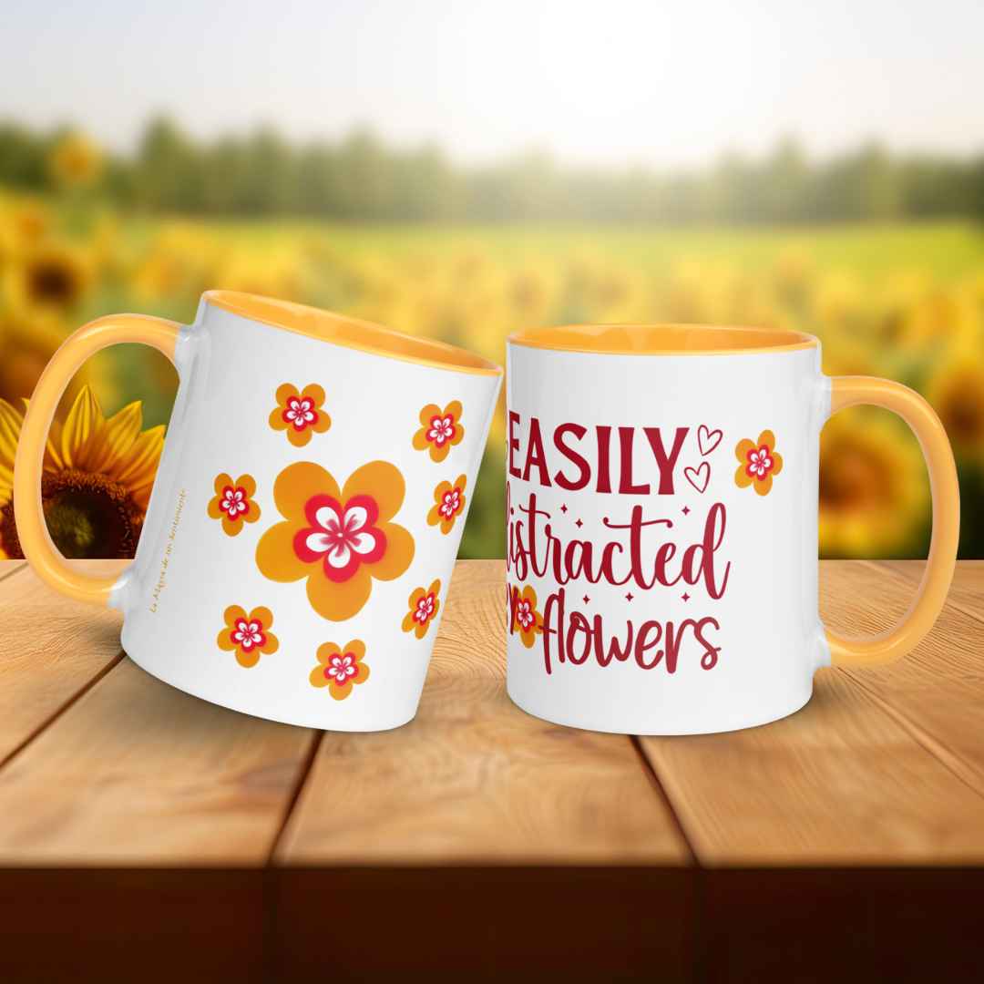 Taza Flor Naranja "Easily distracted by flowers" para amantes de las flores y la alegría