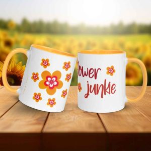Taza Flor Naranja "Flower Junkie" para amantes de las flores y la alegría