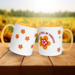 Taza Flor Naranja "My Life Is Full Of Miracles" para amantes de las flores y la alegría
