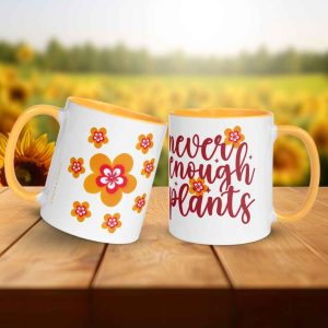 Taza Flor Naranja "Never enough plants" para amantes de las flores y la alegría