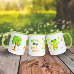 Taza "Eat, Sleep, Pet Frogs" divertida para amantes de los árboles y las ranas