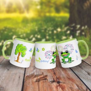 Taza "Hoppy Birthday!" divertida para amantes de los árboles y las ranas