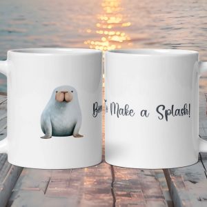 Taza Blanca Brillante con Bonita Morsa "Born To Make a Splash!"