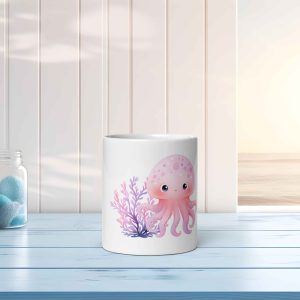 Taza Brillante con Bonita Medusa Rosa y Corales