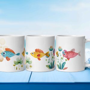 Taza Brillante con Peces de Colores y Flores