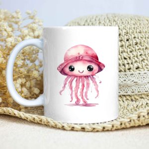 Taza Brillante con Bonita Medusa Rosa con Sombrero Parisino