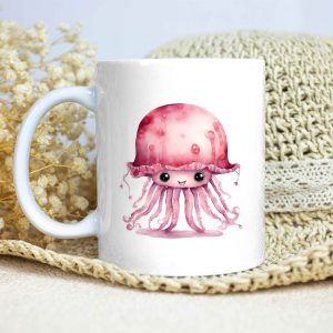 Taza Brillante con Bonita Medusa Rosa con Sombrero Grande