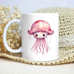Taza Brillante con Bonita Medusa Rosa y Sombrero con Volantes