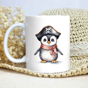 Taza Brillante con Bonito Pingüino con Sombrero Pirata y Pañuelo Rojo
