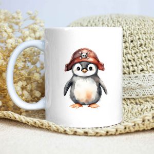 Taza Brillante con Bonito Pingüino con Sombrero Pirata Rojo