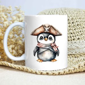 Taza Brillante con Bonito Pingüino con Sombrero Corsario