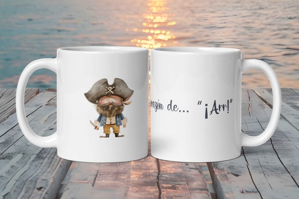 Taza Blanca Brillante "Corazón de... ¡Arr!" con Señor Pirata