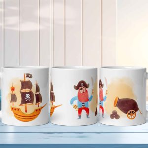 Taza Brillante con Barco, Pirata y Cañón
