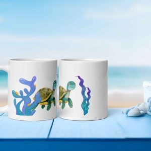 Taza Brillante con Tortuguita, Algas y Corales
