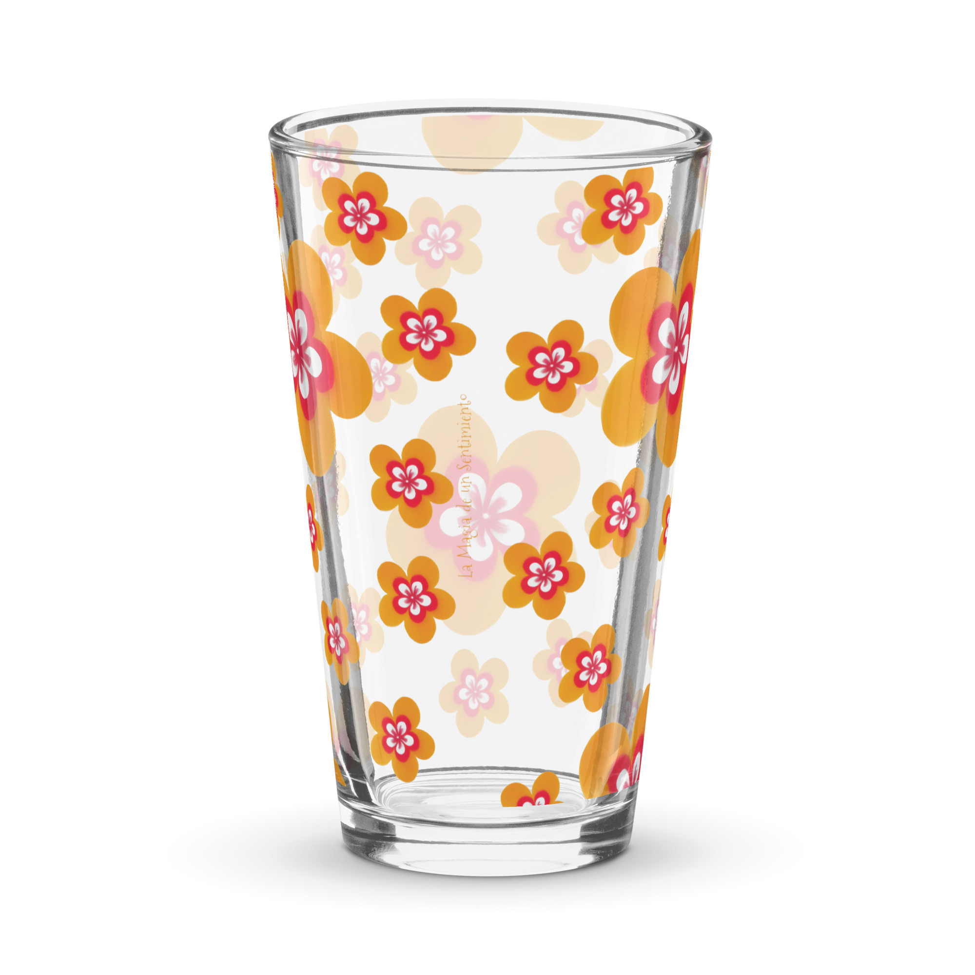 Vaso alto de cristal con patrón de Flor Naranja - Imagen 4
