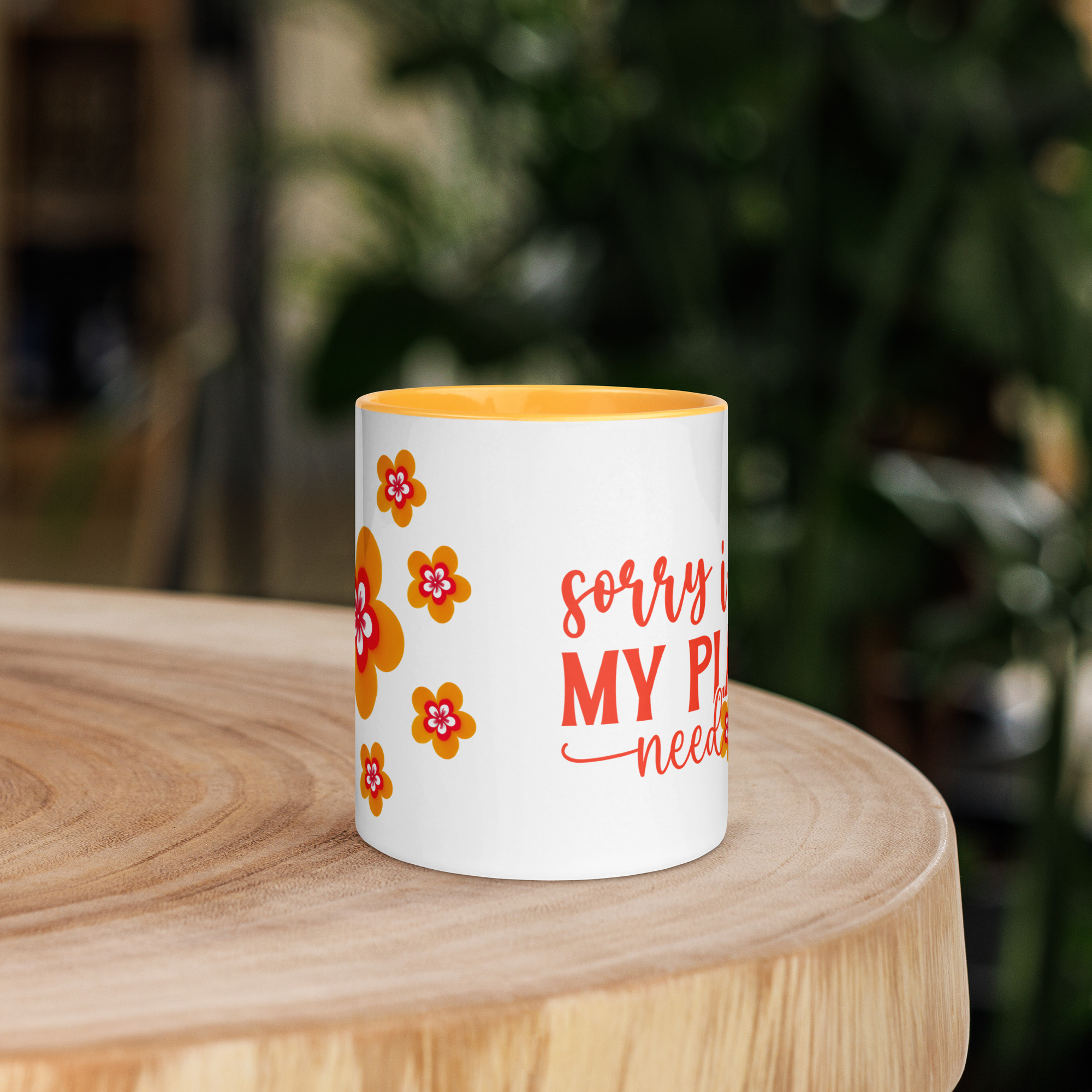 Taza Flor Naranja "Sorry, I can't. My plants need me" para amantes de las flores y la alegría - Imagen 4