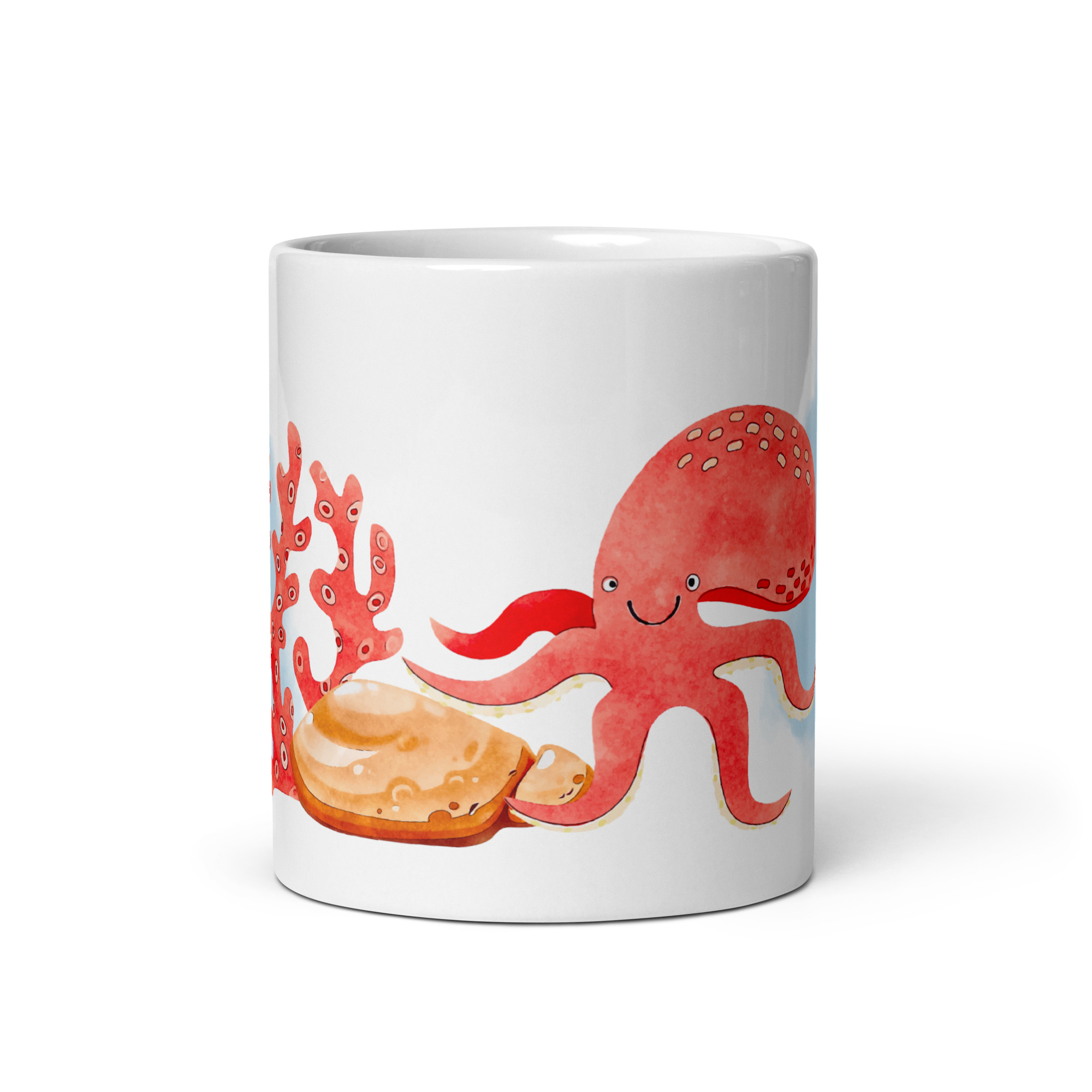 Taza Brillante con Divertido Pulpo y Coral en una Piedra - Imagen 3