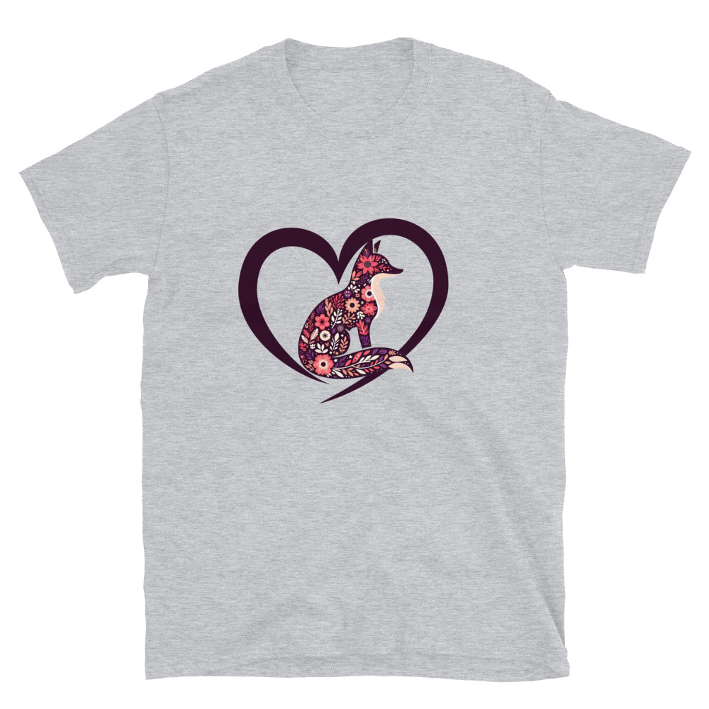 Camiseta con Bonito Diseño Imaginativo de estilo Folk en la silueta de un Elegante Zorro Rojo con Corazón - Imagen 4